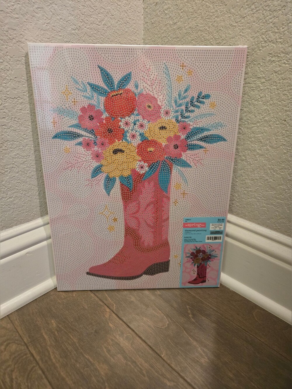 Pink Cowboy Boot Diamond Art Kit, Mounted Canvas Diamond Painting, New